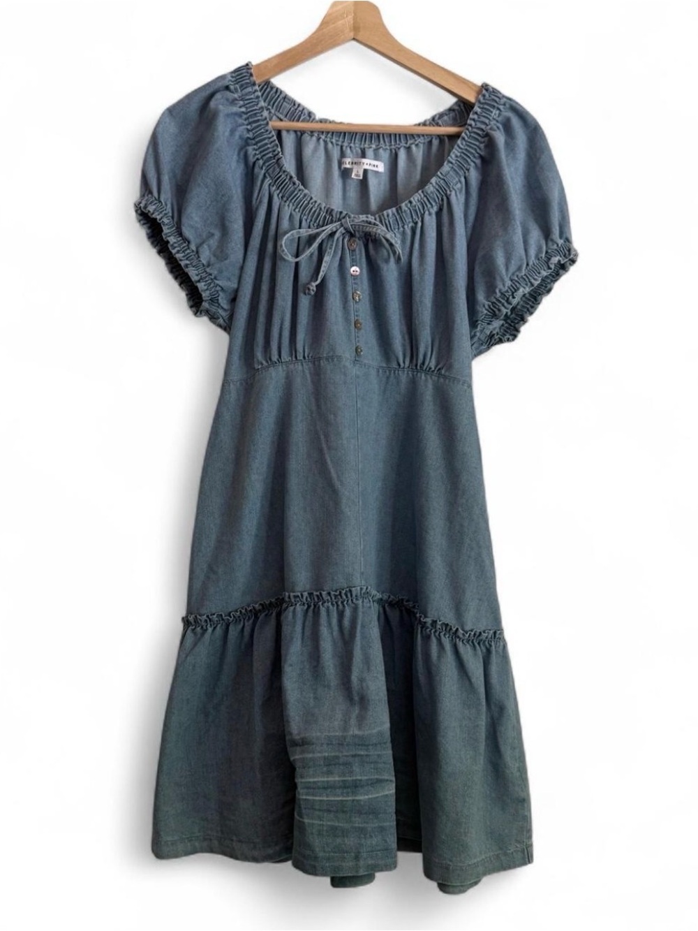 Celebrity Pink Denim Puff Sleeve Mini Dress Size L